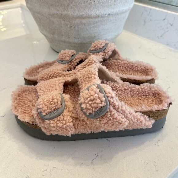 BIRKENSTOCK Arizona Big Buckle Genuine Shearling Slide Sandal in Crystal Rose - Picture 7 of 10